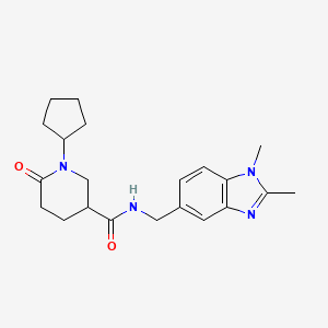 molecular formula C21H28N4O2 B5655746 1-cyclopentyl-N-[(1,2-dimethyl-1H-benzimidazol-5-yl)methyl]-6-oxo-3-piperidinecarboxamide 