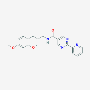 molecular formula C21H20N4O3 B5655749 N-[(7-methoxy-3,4-dihydro-2H-chromen-3-yl)methyl]-2-pyridin-2-ylpyrimidine-5-carboxamide 