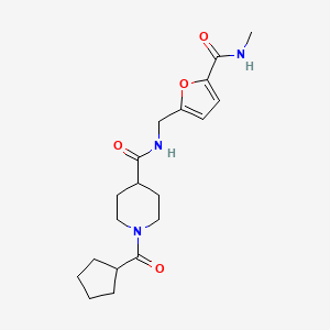 molecular formula C19H27N3O4 B5655822 1-(cyclopentylcarbonyl)-N-({5-[(methylamino)carbonyl]-2-furyl}methyl)-4-piperidinecarboxamide 