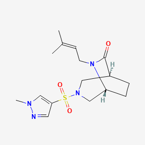 molecular formula C16H24N4O3S B5655845 (1S*,5R*)-6-(3-methyl-2-buten-1-yl)-3-[(1-methyl-1H-pyrazol-4-yl)sulfonyl]-3,6-diazabicyclo[3.2.2]nonan-7-one 