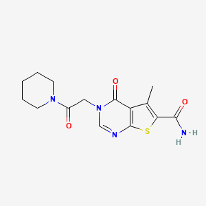 molecular formula C15H18N4O3S B5655974 5-methyl-4-oxo-3-[2-oxo-2-(1-piperidinyl)ethyl]-3,4-dihydrothieno[2,3-d]pyrimidine-6-carboxamide 