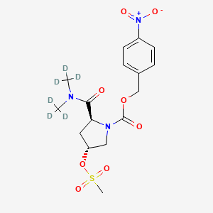 molecular formula C16H21N3O8S B565602 (2S,4R)-2-[(Dimethylamino)carbonyl]-4-[(methylsulfonyl)oxy]-1-pyrrolidinecarboxylic Acid-d6 4-Nitrobenzyl Ester-d6 CAS No. 1246818-66-5