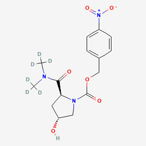 molecular formula C15H19N3O6 B565603 (2S,4R)-2-[(Dimethylamino)carbonyl]-4-hydroxy-1-pyrrolidinecarboxylic Acid-d6 4-Nitrobenzyl Ester CAS No. 1246814-87-8