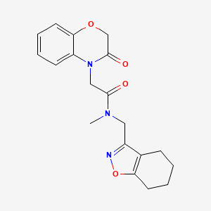 molecular formula C19H21N3O4 B5656033 N-methyl-2-(3-oxo-2,3-dihydro-4H-1,4-benzoxazin-4-yl)-N-(4,5,6,7-tetrahydro-1,2-benzisoxazol-3-ylmethyl)acetamide 