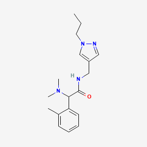 molecular formula C18H26N4O B5656037 2-(dimethylamino)-2-(2-methylphenyl)-N-[(1-propyl-1H-pyrazol-4-yl)methyl]acetamide 