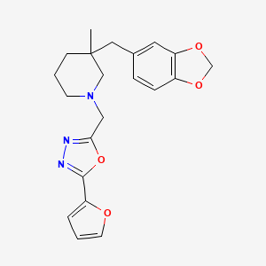 molecular formula C21H23N3O4 B5656050 3-(1,3-benzodioxol-5-ylmethyl)-1-{[5-(2-furyl)-1,3,4-oxadiazol-2-yl]methyl}-3-methylpiperidine 