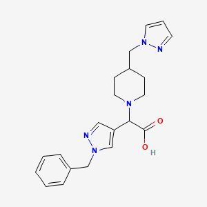 molecular formula C21H25N5O2 B5656067 (1-benzyl-1H-pyrazol-4-yl)[4-(1H-pyrazol-1-ylmethyl)piperidin-1-yl]acetic acid 