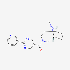 molecular formula C18H21N5O B5656227 (1R*,6S*)-9-methyl-3-{[2-(3-pyridinyl)-5-pyrimidinyl]carbonyl}-3,9-diazabicyclo[4.2.1]nonane 