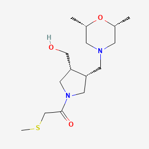 molecular formula C15H28N2O3S B5656288 {(3R*,4R*)-4-{[(2R*,6S*)-2,6-dimethyl-4-morpholinyl]methyl}-1-[(methylthio)acetyl]-3-pyrrolidinyl}methanol 