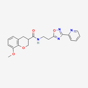 molecular formula C20H20N4O4 B5656301 8-methoxy-N-[2-(3-pyridin-2-yl-1,2,4-oxadiazol-5-yl)ethyl]chromane-3-carboxamide 