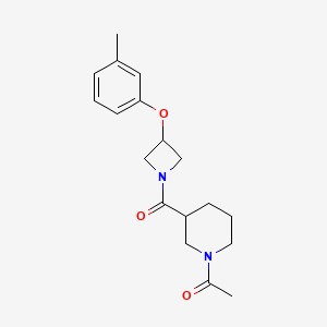 molecular formula C18H24N2O3 B5656409 1-acetyl-3-{[3-(3-methylphenoxy)-1-azetidinyl]carbonyl}piperidine 