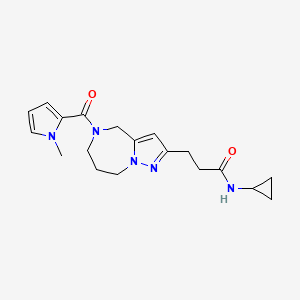 molecular formula C19H25N5O2 B5656410 N-cyclopropyl-3-{5-[(1-methyl-1H-pyrrol-2-yl)carbonyl]-5,6,7,8-tetrahydro-4H-pyrazolo[1,5-a][1,4]diazepin-2-yl}propanamide 