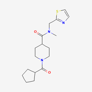 molecular formula C17H25N3O2S B5656440 1-(cyclopentylcarbonyl)-N-methyl-N-(1,3-thiazol-2-ylmethyl)-4-piperidinecarboxamide 