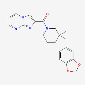 molecular formula C21H22N4O3 B5656549 2-{[3-(1,3-benzodioxol-5-ylmethyl)-3-methylpiperidin-1-yl]carbonyl}imidazo[1,2-a]pyrimidine 