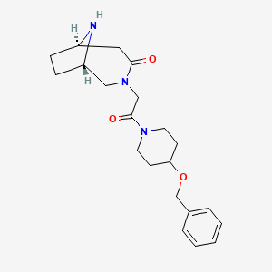 molecular formula C21H29N3O3 B5656559 rel-(1S,6R)-3-{2-[4-(benzyloxy)-1-piperidinyl]-2-oxoethyl}-3,9-diazabicyclo[4.2.1]nonan-4-one hydrochloride 
