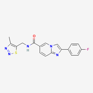 molecular formula C18H14FN5OS B5656571 2-(4-fluorophenyl)-N-[(4-methyl-1,2,3-thiadiazol-5-yl)methyl]imidazo[1,2-a]pyridine-6-carboxamide 
