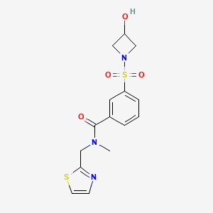 molecular formula C15H17N3O4S2 B5656657 3-[(3-hydroxyazetidin-1-yl)sulfonyl]-N-methyl-N-(1,3-thiazol-2-ylmethyl)benzamide 