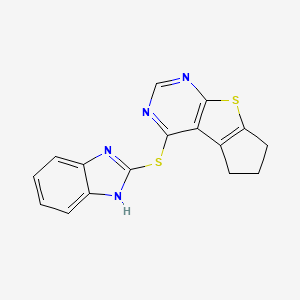 molecular formula C16H12N4S2 B5656662 4-(1H-benzimidazol-2-ylthio)-6,7-dihydro-5H-cyclopenta[4,5]thieno[2,3-d]pyrimidine 