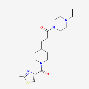 molecular formula C19H30N4O2S B5656668 1-ethyl-4-(3-{1-[(2-methyl-1,3-thiazol-4-yl)carbonyl]-4-piperidinyl}propanoyl)piperazine 