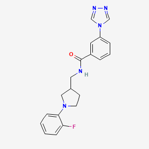 molecular formula C20H20FN5O B5656693 N-{[1-(2-fluorophenyl)-3-pyrrolidinyl]methyl}-3-(4H-1,2,4-triazol-4-yl)benzamide 