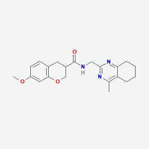 molecular formula C21H25N3O3 B5656707 7-methoxy-N-[(4-methyl-5,6,7,8-tetrahydroquinazolin-2-yl)methyl]chromane-3-carboxamide 