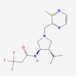 molecular formula C16H23F3N4O B5656916 3,3,3-trifluoro-N-{rel-(3R,4S)-4-isopropyl-1-[(3-methyl-2-pyrazinyl)methyl]-3-pyrrolidinyl}propanamide hydrochloride 