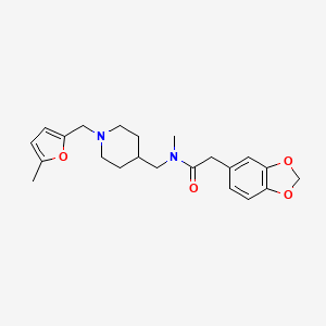 molecular formula C22H28N2O4 B5656951 2-(1,3-benzodioxol-5-yl)-N-methyl-N-({1-[(5-methyl-2-furyl)methyl]piperidin-4-yl}methyl)acetamide 