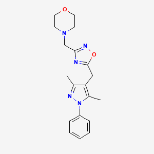 molecular formula C19H23N5O2 B5656972 4-({5-[(3,5-dimethyl-1-phenyl-1H-pyrazol-4-yl)methyl]-1,2,4-oxadiazol-3-yl}methyl)morpholine 