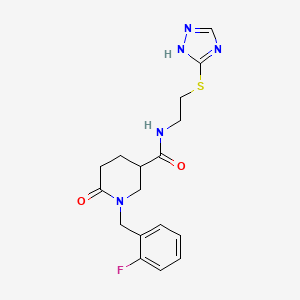 molecular formula C17H20FN5O2S B5657078 1-(2-fluorobenzyl)-6-oxo-N-[2-(1H-1,2,4-triazol-5-ylthio)ethyl]-3-piperidinecarboxamide 