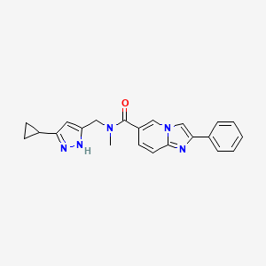 molecular formula C22H21N5O B5657266 N-[(5-cyclopropyl-1H-pyrazol-3-yl)methyl]-N-methyl-2-phenylimidazo[1,2-a]pyridine-6-carboxamide 