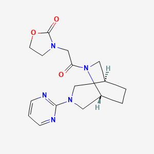 molecular formula C16H21N5O3 B5657290 3-{2-oxo-2-[(1S*,5R*)-3-(2-pyrimidinyl)-3,6-diazabicyclo[3.2.2]non-6-yl]ethyl}-1,3-oxazolidin-2-one 