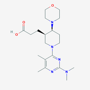 molecular formula C20H33N5O3 B5657324 3-{(3R*,4S*)-1-[2-(dimethylamino)-5,6-dimethylpyrimidin-4-yl]-4-morpholin-4-ylpiperidin-3-yl}propanoic acid 