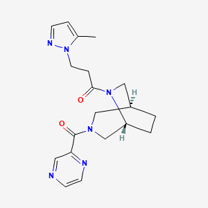 molecular formula C19H24N6O2 B5657398 (1S*,5R*)-6-[3-(5-methyl-1H-pyrazol-1-yl)propanoyl]-3-(2-pyrazinylcarbonyl)-3,6-diazabicyclo[3.2.2]nonane 
