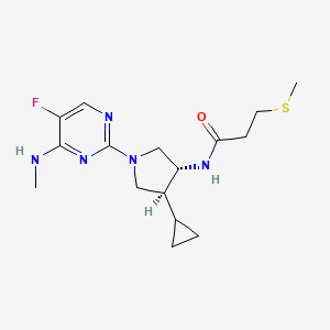 molecular formula C16H24FN5OS B5657464 N-{rel-(3R,4S)-4-cyclopropyl-1-[5-fluoro-4-(methylamino)-2-pyrimidinyl]-3-pyrrolidinyl}-3-(methylthio)propanamide hydrochloride 