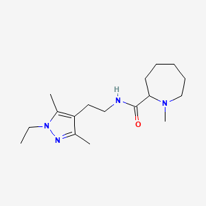 molecular formula C17H30N4O B5657507 N-[2-(1-ethyl-3,5-dimethyl-1H-pyrazol-4-yl)ethyl]-1-methyl-2-azepanecarboxamide 