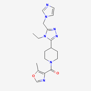 molecular formula C18H23N7O2 B5657611 4-[4-ethyl-5-(1H-imidazol-1-ylmethyl)-4H-1,2,4-triazol-3-yl]-1-[(5-methyl-1,3-oxazol-4-yl)carbonyl]piperidine 