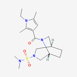 molecular formula C18H30N4O3S B5657718 (1R*,5R*)-6-[(1-ethyl-2,5-dimethyl-1H-pyrrol-3-yl)carbonyl]-N,N-dimethyl-3,6-diazabicyclo[3.2.2]nonane-3-sulfonamide 