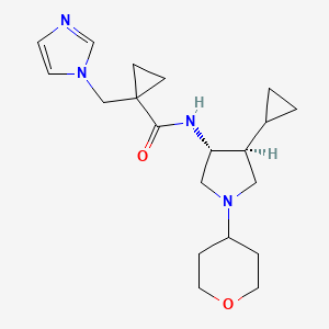 molecular formula C20H30N4O2 B5657791 N-[rel-(3R,4S)-4-cyclopropyl-1-(tetrahydro-2H-pyran-4-yl)-3-pyrrolidinyl]-1-(1H-imidazol-1-ylmethyl)cyclopropanecarboxamide dihydrochloride 