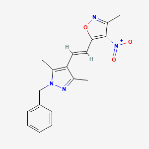 molecular formula C18H18N4O3 B5657798 5-[2-(1-benzyl-3,5-dimethyl-1H-pyrazol-4-yl)vinyl]-3-methyl-4-nitroisoxazole 