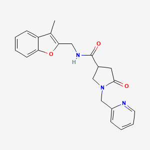 molecular formula C21H21N3O3 B5657799 N-[(3-methyl-1-benzofuran-2-yl)methyl]-5-oxo-1-(2-pyridinylmethyl)-3-pyrrolidinecarboxamide 
