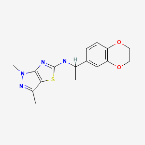 molecular formula C17H20N4O2S B5657809 N-[1-(2,3-dihydro-1,4-benzodioxin-6-yl)ethyl]-N,1,3-trimethyl-1H-pyrazolo[3,4-d][1,3]thiazol-5-amine 