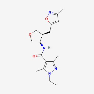 molecular formula C17H24N4O3 B5657996 1-ethyl-3,5-dimethyl-N-{(3R*,4S*)-4-[(3-methylisoxazol-5-yl)methyl]tetrahydrofuran-3-yl}-1H-pyrazole-4-carboxamide 