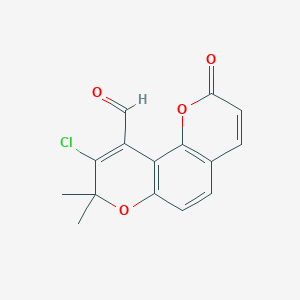 9-chloro-8,8-dimethyl-2-oxo-2H,8H-pyrano[2,3-f]chromene-10-carbaldehyde