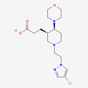molecular formula C17H27ClN4O3 B5658236 3-{(3R*,4S*)-1-[2-(4-chloro-1H-pyrazol-1-yl)ethyl]-4-morpholin-4-ylpiperidin-3-yl}propanoic acid 