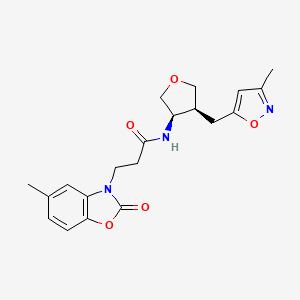 molecular formula C20H23N3O5 B5658266 N-{(3R*,4S*)-4-[(3-methylisoxazol-5-yl)methyl]tetrahydrofuran-3-yl}-3-(5-methyl-2-oxo-1,3-benzoxazol-3(2H)-yl)propanamide 