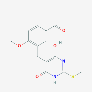 molecular formula C15H16N2O4S B5658632 1-(3-{[4,6-dihydroxy-2-(methylthio)-5-pyrimidinyl]methyl}-4-methoxyphenyl)ethanone 