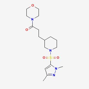 molecular formula C17H28N4O4S B5658665 4-(3-{1-[(1,3-dimethyl-1H-pyrazol-5-yl)sulfonyl]piperidin-3-yl}propanoyl)morpholine 