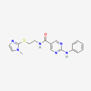 molecular formula C17H18N6OS B5658770 2-anilino-N-{2-[(1-methyl-1H-imidazol-2-yl)thio]ethyl}-5-pyrimidinecarboxamide 