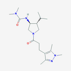 molecular formula C19H33N5O2 B5658785 N'-{(3S*,4R*)-4-isopropyl-1-[3-(1,3,5-trimethyl-1H-pyrazol-4-yl)propanoyl]-3-pyrrolidinyl}-N,N-dimethylurea 