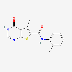 molecular formula C15H13N3O2S B5658798 5-methyl-N-(2-methylphenyl)-4-oxo-3,4-dihydrothieno[2,3-d]pyrimidine-6-carboxamide 